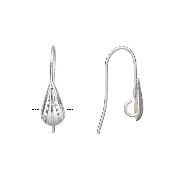 Ear wire, silver-plated brass, 20mm fishhook with 9x5mm corrugated teardrop and hidden open loop, 22 gauge. Sold per pkg of 50 pairs. image number 0