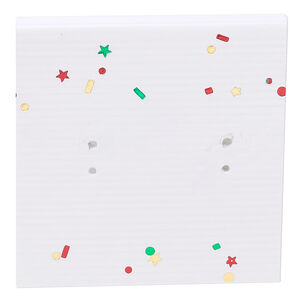 Earring card 1pkg100, paper and PVC, white with rainbow confetti, 2x2-inch square.