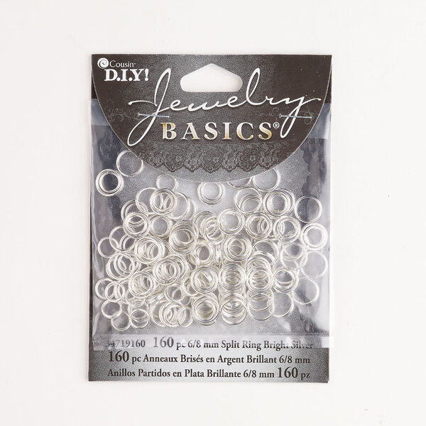 Split ring assortment, steel, pkg/160, silver finish, 6mm and 8mm round. image number 0