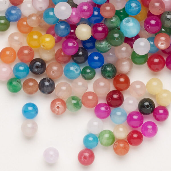Bead mix, quartz (dyed), pkg/2 ounces, mixed colors, 3-4mm machine-cut round, C grade. image number 0