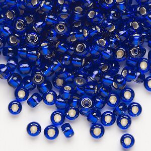 Seed bead, Miyuki, glass, pkg/250g, #6 rocaille, transparent silver-lined cobalt blue, (RR-20).