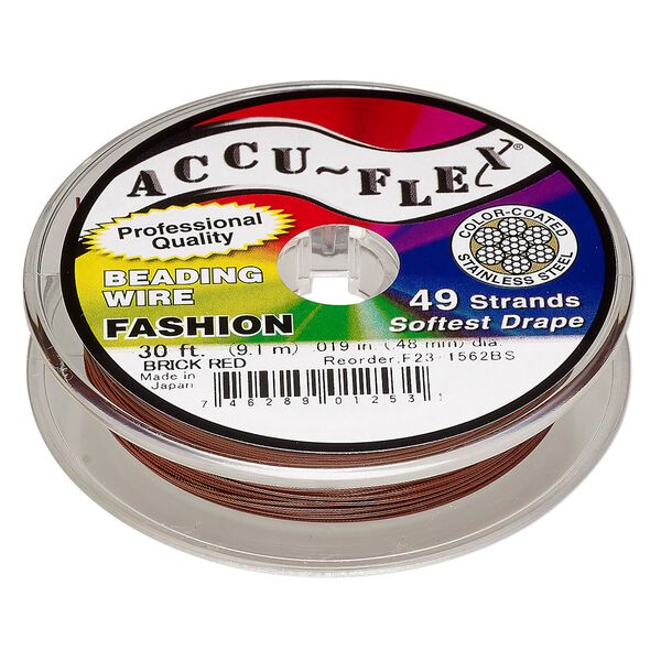 Beading wire, Accu-Flex®, nylon and stainless steel, brick red, 49 strand, 0.019-inch diameter. Sold per 30-foot spool. image number 0
