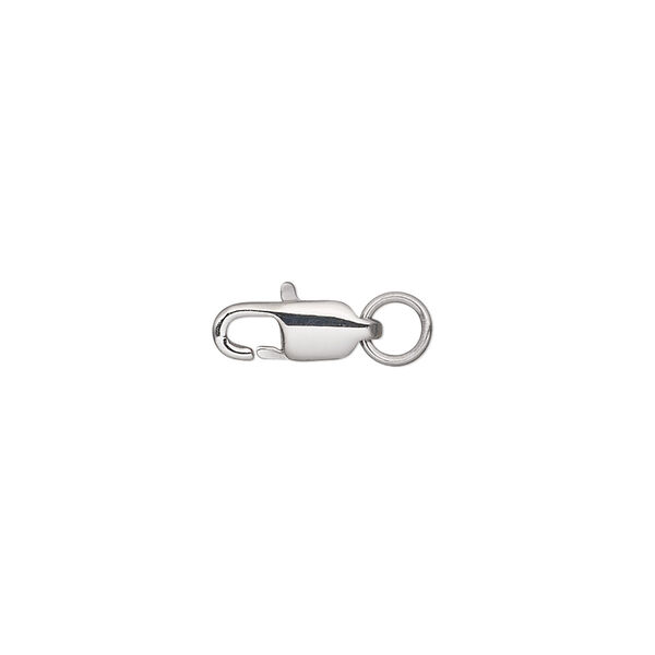 Clasp, lobster claw, stainless steel, 11x6mm rectangular hook with 5mm closed jump ring. Sold per pkg of 2. image number 0