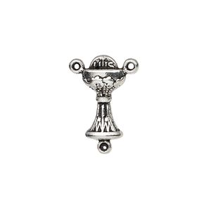 Connector, antique silver-plated "pewter" (zinc-based alloy), 19x10mm double-sided chalice Y-connector. Sold per pkg of 4.