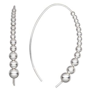 Ear wire 1pkg2 sterling silver, 46mm / 5mm peg / beaded design / 6-8mm half-drilled setting, 20 gauge 1 pair