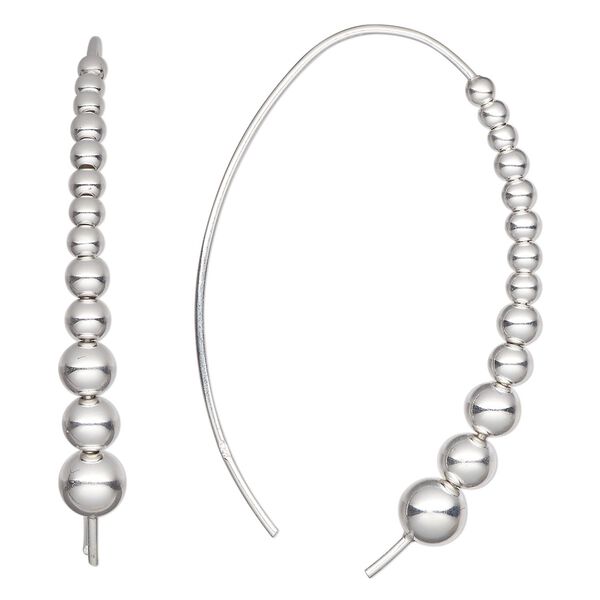 Ear wire 1pkg2 sterling silver, 46mm / 5mm peg / beaded design / 6-8mm half-drilled setting, 20 gauge 1 pair image number 0