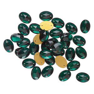 Sew-on 36pk emerald foil back, vintage Preciosa Czech crystal 14x10mm oval