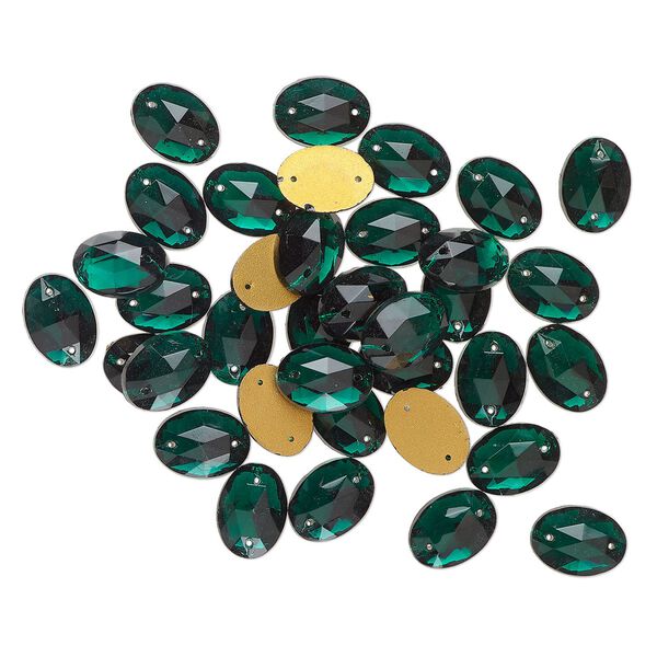 Sew-on 36pk emerald foil back, vintage Preciosa Czech crystal 14x10mm oval image number 0