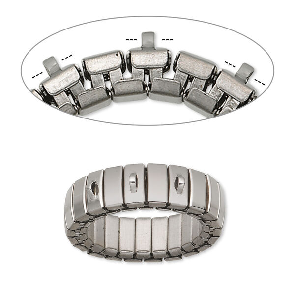 Ring base, stretch, stainless steel, 7mm wide cha-cha with 3 loops, size 6-1/2 to 7. Sold per pkg of 2. image number 0