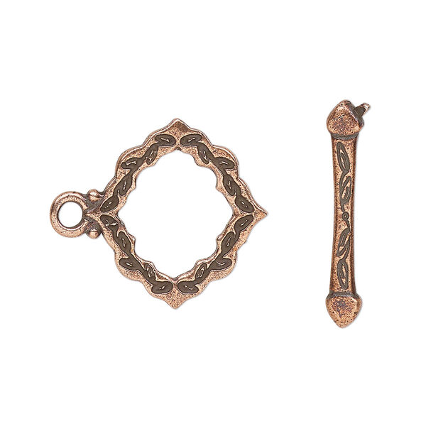Clasp, TierraCast®, toggle, antique copper-plated pewter, 19.5x19mm double-sided scalloped diamond with ivy cathedral design. Sold individually. image number 0