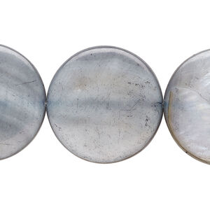 Mother-of-pearl shell 1pkg1, puffed flat round bead 15 inch light blue steel 24-25mm