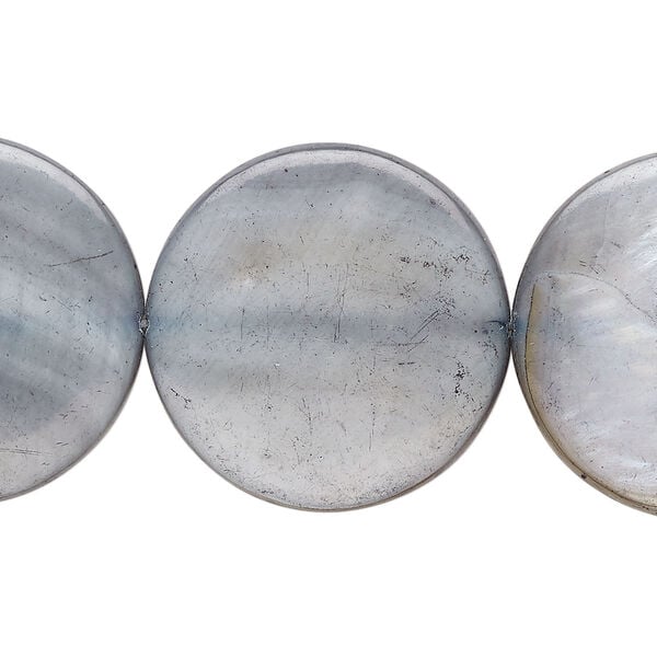 Mother-of-pearl shell 1pkg1, puffed flat round bead 15 inch light blue steel 24-25mm image number 0