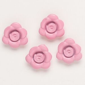 Charm, "pewter" (zinc-based alloy) and enamel, pink, 13-14mm flower with hidden loop. Sold per pkg of 4.