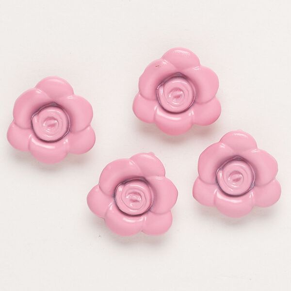 Charm, "pewter" (zinc-based alloy) and enamel, pink, 13-14mm flower with hidden loop. Sold per pkg of 4. image number 0