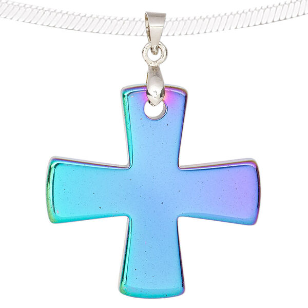 Hemalyke™ / brass 1pkg1, electroplated silver-finished double-sided cross pendant 31mm image number 0