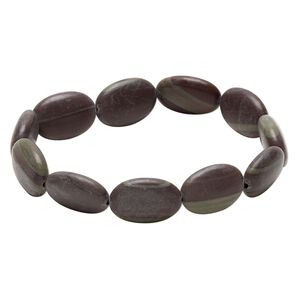 Mocha mint "jasper" 1pkg1, flat oval bead stretch bracelet natural 5.5 inch / 17x12mm-19x13mm