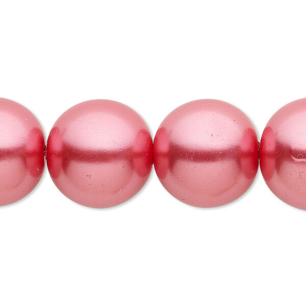 Bead, crystal pearl, bright pink, 16mm round. Sold per 15-1/2" to 16" strand, approximately 25 beads. image number 0