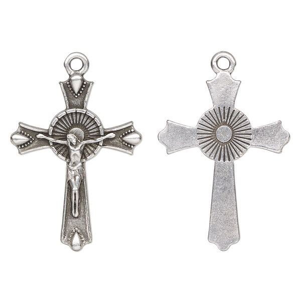 Focal, TierraCast®, antique silver-plated pewter, 39x29mm 2-sided crucifix. Sold individually. image number 0
