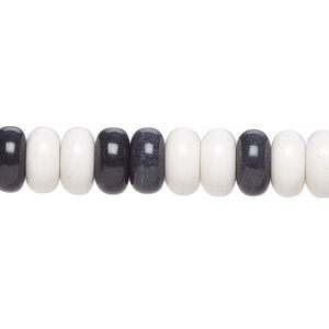 Bead, porcelain, opaque shiny black and white, 8.5x4.5mm rondelle. Sold per 15-12" to 16" strand, approximately 80 to 95 beads.