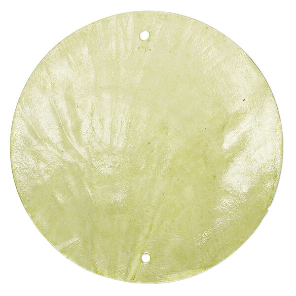 Wind chime component capiz shell dyed20pk 50mm double-drilled flat round, translucent green dyed image number 0