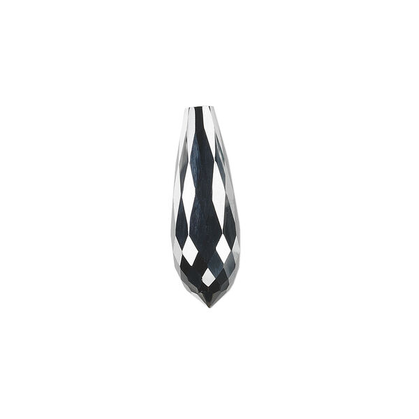 Bead, cubic zirconia, black, 20x7mm half-drilled faceted teardrop, Mohs hardness 8-1/2. Sold individually. image number 0