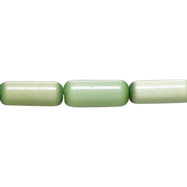 Bead, cat's eye glass (fiber optic glass), green, 14x4mm-15x6mm round tube. Sold per 14-inch strand, approximately 25 beads. image number 0