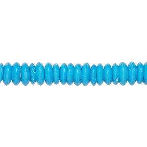 Bead, bone (dyed), turquoise blue, 7x2mm saucer, Mohs hardness 2-1/2. Sold per 15-1/2" to 16" strand.