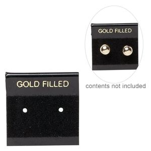 Earring card, flocked plastic, black and gold, 1x1-inch square with "GOLD FILLED." Sold per pkg of 25.
