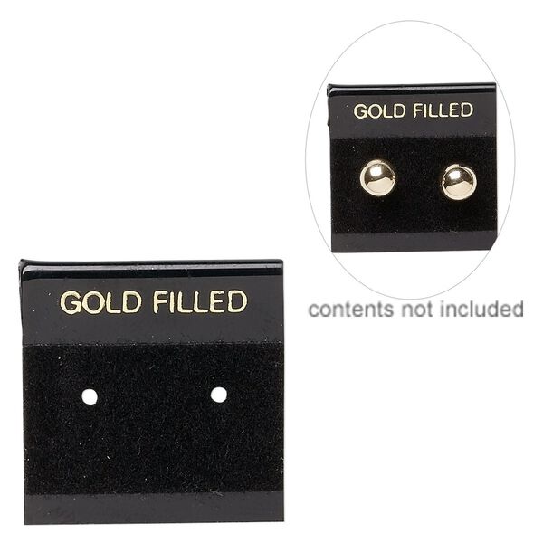 Earring card, flocked plastic, black and gold, 1x1-inch square with "GOLD FILLED." Sold per pkg of 25. image number 0