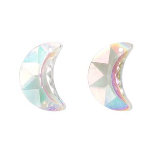 Drop, glass, translucent clear silk, 20x13mm moon. Sold per pkg of 4.