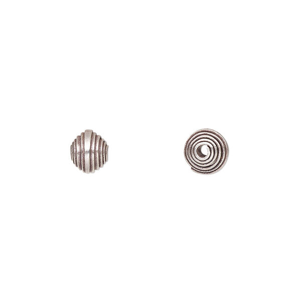 Bead, Hill Tribes, antiqued sterling silver, 6mm round with horizontal stripe. Sold per pkg of 4. image number 0