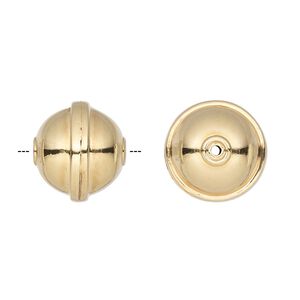 Bead, gold-plated carbon steel, 15mm rimmed round. Sold per pkg of 20.