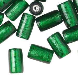 Bead, lampworked glass, opaque green, 15x8mm round tube. Sold per pkg of 40.