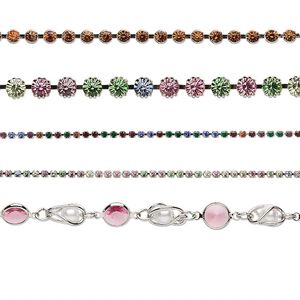 Cupchain mix 5pk imitation rhodium plated, Crystal Passions® 2-8mm 39 inch