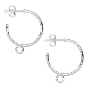 Earring hoop 1pkg10 silver-plated, 18mm 0.75 round / closed loop / earnuts, 20 gauge carbon steel / brass 5 pair