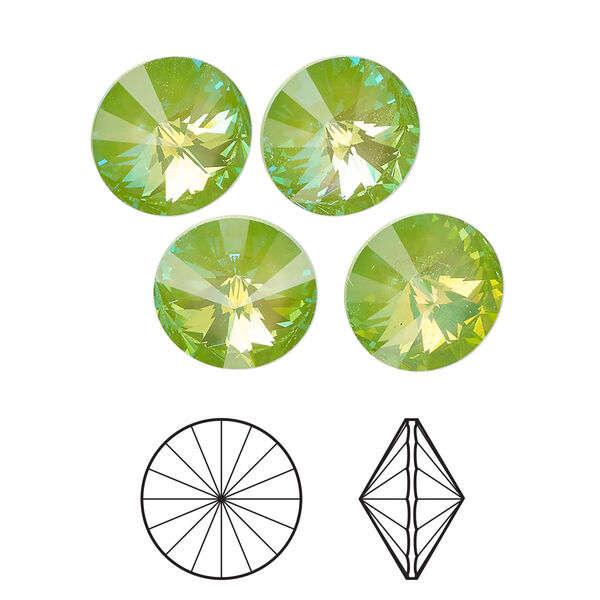 Chaton 2pk crystal ultra green AB, Crystal Passions® 12mm rivoli 1122 image number 0