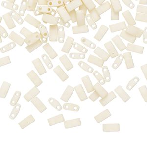 Seed bead, TILA®, glass, pkg/40g, 5x2.3mm half tila rectangle, opaque matte ivory, (HTL-2021).