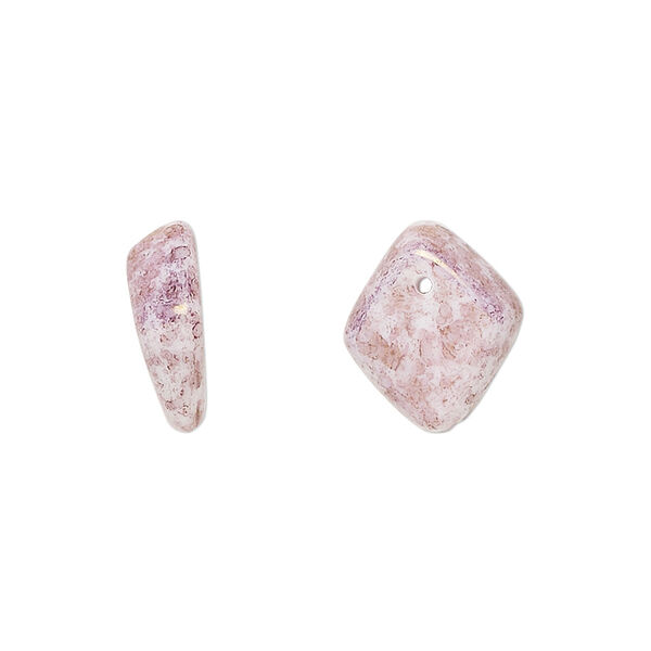 Bead, Czech pressed glass, mauve granite, 14x5mm diamond drop. Sold per 15" to 16" strand. image number 0