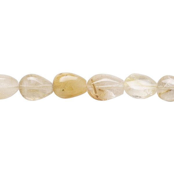 Bead, golden rutilated quartz (natural), 8x7mm-12x7mm hand-cut puffed teardrop with 0.4-1.4mm hole, C grade, Mohs hardness 7. Sold per 8-inch strand. image number 0