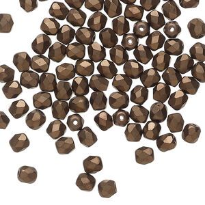 Bead 1pkg100, Czech fire-polished glass, opaque matte black bronze luster, 4mm faceted round.
