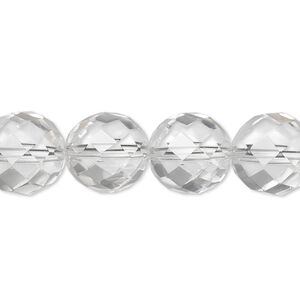Quartz crystal 1pkg1, tumbled faceted round bead natural 8 inch 12mm