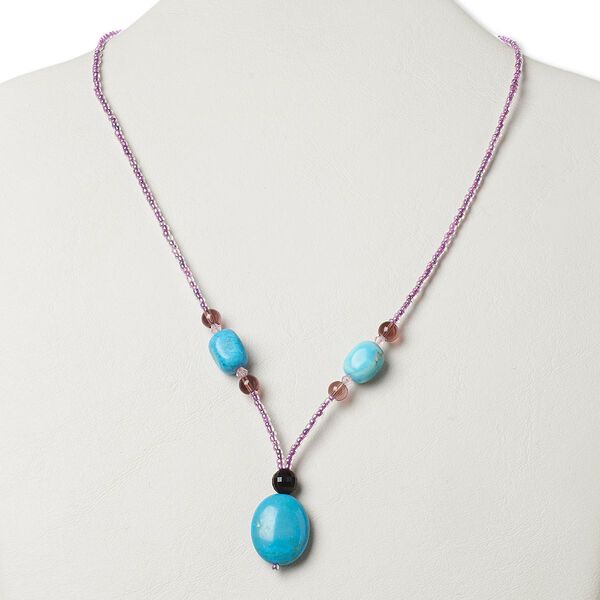 Multi-gemstone / glass / "pewter" (zinc-based alloy) 1pkg1, AB silver-finished / antique gold-finished puffed oval necklace 17 inch / lobster claw clasp 22x18mm image number 0
