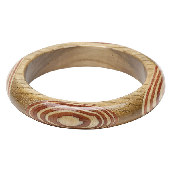 Bracelet, bangle, Everyday Jewelry, maple wood (assembled), brown, 15mm wide with inlaid design, 7-1/2 inches. Sold Individually. image number 0