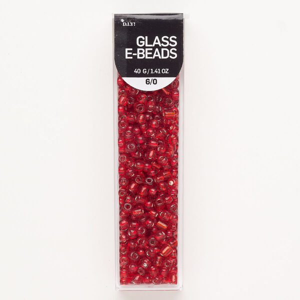 Seed bead mix glass 1pk #6 round, opaque silver-lined red, 40 gram image number 0