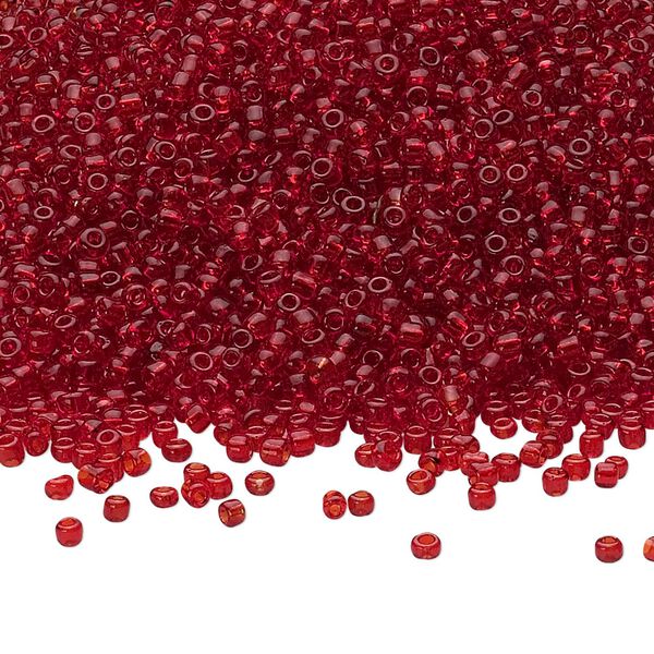 Seed bead, Ming Tree™, glass, pkg/1 pound, #11 round, transparent ruby red. image number 0