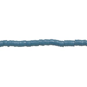 Bead, polymer clay, opaque teal, 3x1mm heishi. Sold per pkg of (2) 15-1/2" to 16" strands.