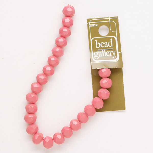 Bead, glass, opaque salmon, 10x8mm faceted rondelle. Sold per 8-inch strand, approximately 20 beads. image number 0