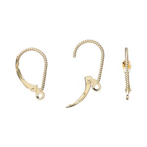 Ear wire leverback 1pkg2 14Kt gold, 16mm twist / open loop, 1 pair