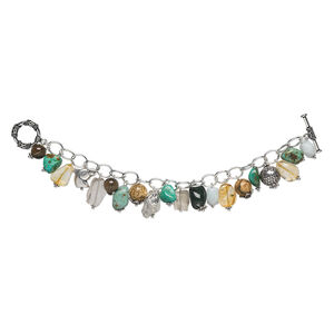 Bracelet, One of a Kind Jewelry, sterling silver and multi-gemstone with toggle clasp. Only one available.