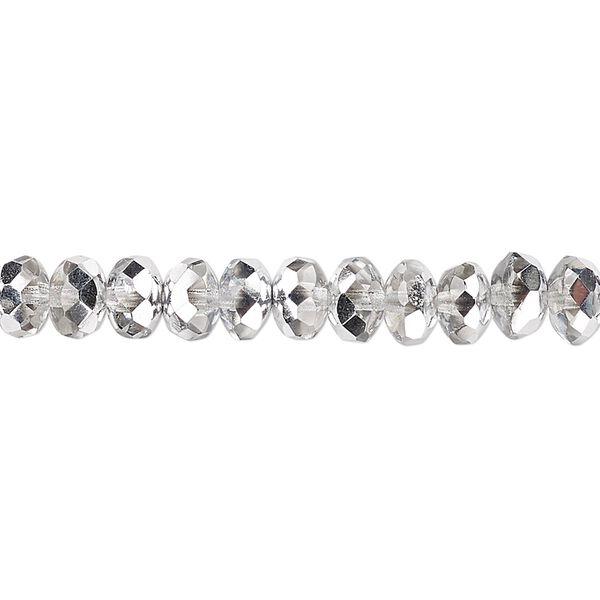 Bead, Czech fire-polished glass, metallic silver, 7x5mm faceted rondelle. Sold per 15-1/2" to 16" strand. image number 0